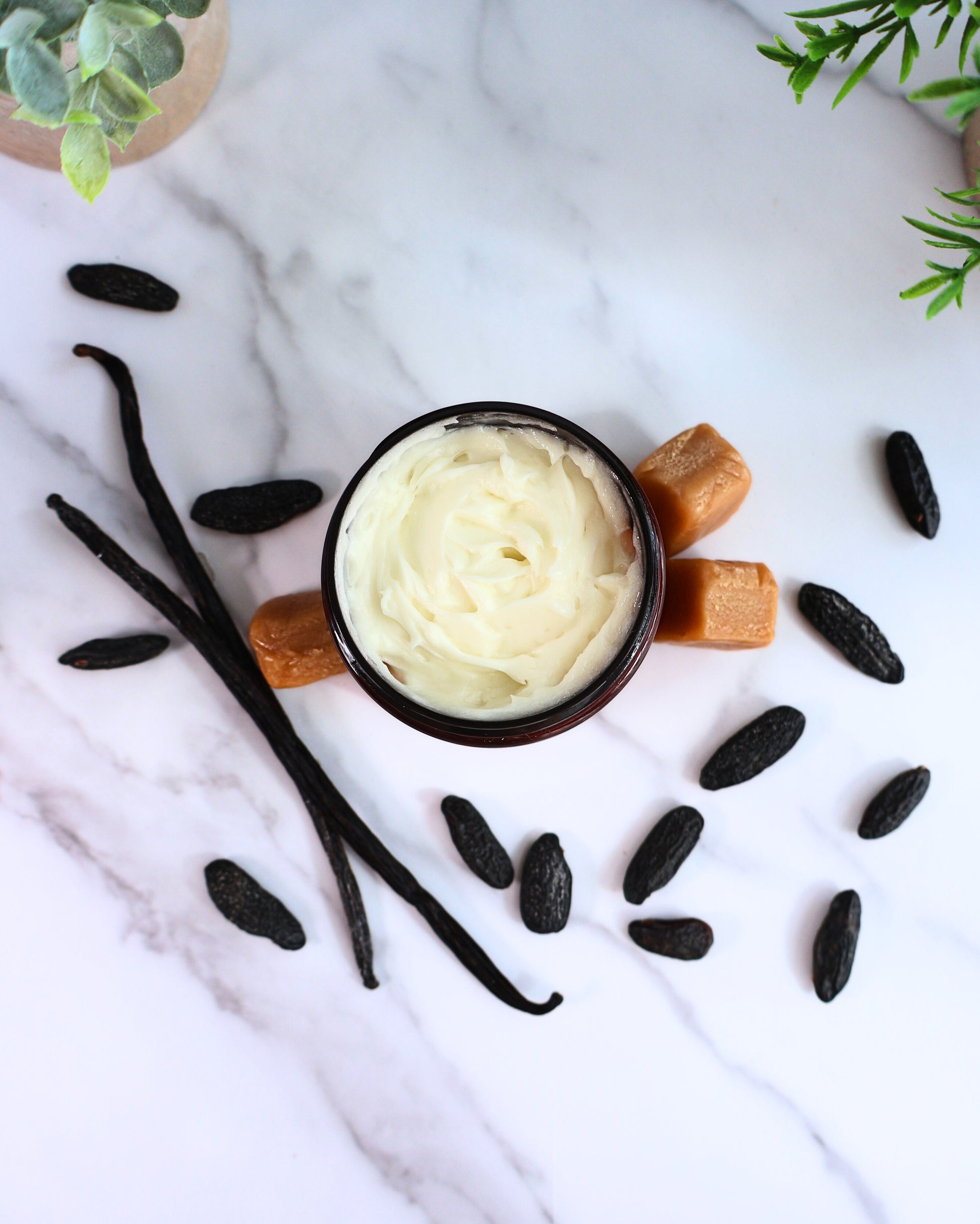 Close-up of Creamy Vanilla body butter texture showing rich smooth consistency